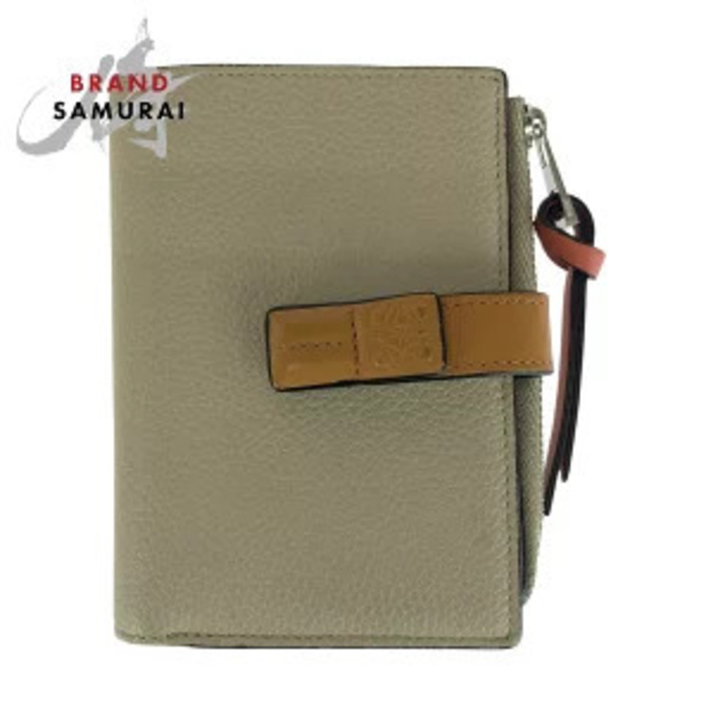LOEWE Anagram beige brown leather folding wallet compact